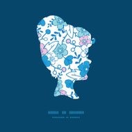 Vector blue and pink kimono blossoms girl portrait silhouette pattern