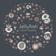 Abstract round frame with cartoon jellyfish N2