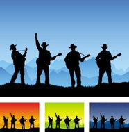 Country guitar group silhouette playing outside