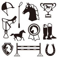 Icon set with horse equipment in flat style N2