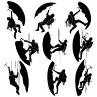 Set silhouettes of alpinists (climbers)