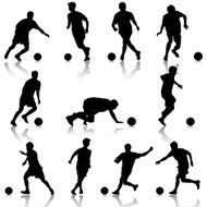 silhouettes of soccer players with the ball N4