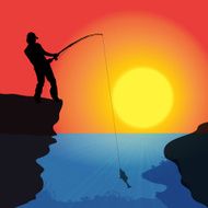Vector silhouette of a fisherman