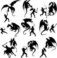 Knights fighting with dragons