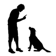 Vector silhouette of a man with dog N47