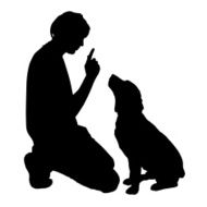 Vector silhouette of a man with dog N48