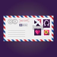 Envelope with stamps (dove silhouette heart and flower)