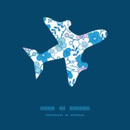 Vector blue and pink kimono blossoms airplane silhouette pattern frame