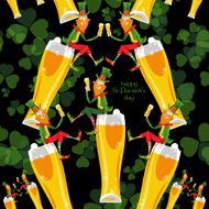 Leprechaun with a beer St Patrick’s Day Seamless background pattern N2