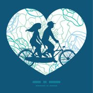 Vector blue line art flowers couple on tandem bicycle heart N2