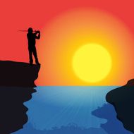 Vector silhouette of a fisherman N2
