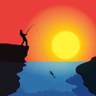 Vector silhouette of a fisherman N4