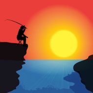 Vector silhouette of a fisherman N5