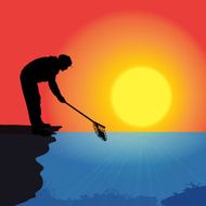 Vector silhouette of a fisherman N6