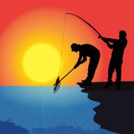 Vector silhouette of a fisherman N8