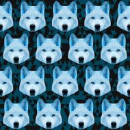 Abstract polygonal geometric triangle blue colored wolf seamless pattern background