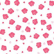 Pink roses and hearts scattering seamless vector pattern N2