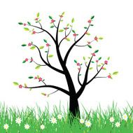 Flowering spring tree illustration background isolated on white
