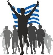 Athlete with the Greece flag at finish N2