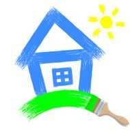 paintbrush painting a house on white background