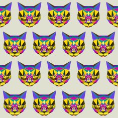Abstract polygonal triangle geometric angry cat seamless pattern N2