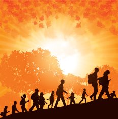 Walk-a-Thon or Hikers in Autumn Background