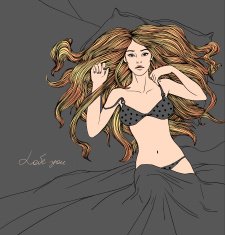 seductive girl lying in lingerie card "Love you " Art N3