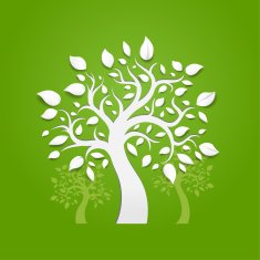 Abstract vector trees on green background