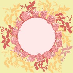wreath leaves Round banner for text raspberry on orange background