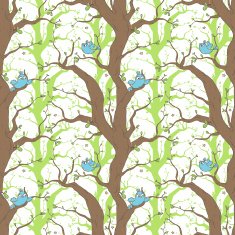 Pattern with birds trees and branches