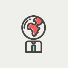 Human with globe head thin line icon N2