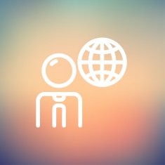 Businessman with global thin line icon N3