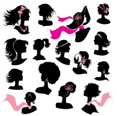 Set of woman and girl silhouettes with hair styling N2