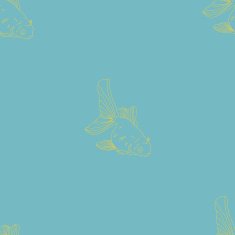 Goldfish seamless vector pattern in blue and gold colours N2