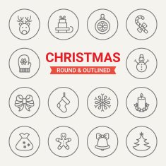 Set of round and outlined Christmas icons