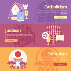 Flat banner concepts for catholicism judaism shintoism Religion concepts N2