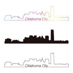 Oklahoma City skyline linear style with rainbow