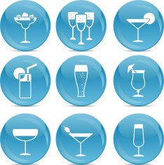 drinks icons on blue balls