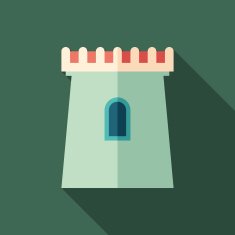 Fortress flat square icon with long shadows