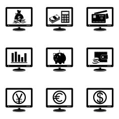 Monitor icons with finance signs on screen N2