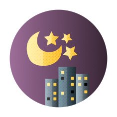 Urban city night life flat circle icon