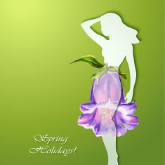Beautiful young woman silhouette with spring flower