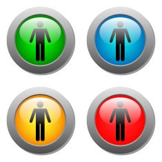 Standing human icon set on glass buttons N2