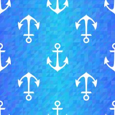 Seamless blue triangle pattern with white anchors N2