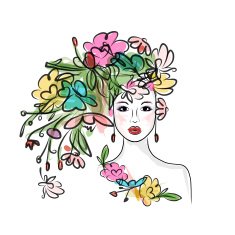 Female face with floral hairstyle for your design