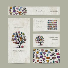 Art tree with mugs and cups Business cards design