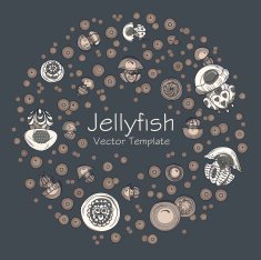 Abstract round frame with cartoon jellyfish N2