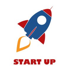 Blue and Red Silhouette Rocket With Text