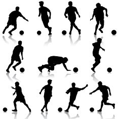 silhouettes of soccer players with the ball N4
