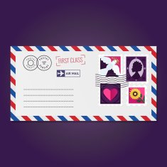 Envelope with stamps (dove silhouette heart and flower)